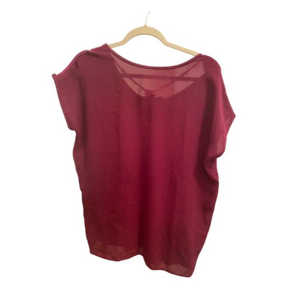 Loft Capped Sleeve Top, Chiffon + Cotton, Burgundy